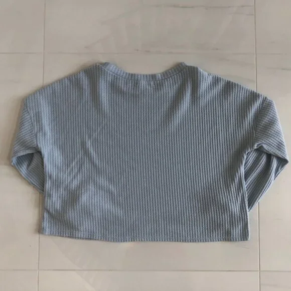 Charlotte Russe Waffle Knit Pale Blue Crop Top Size L - Picture 2 of 5